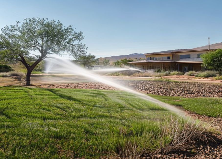 Residential lawn and house exterior where irrigation can attract ants
