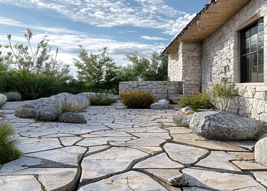 Outdoor patio beside a home where concrete cracks can become ant travel paths
